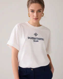 Artwork T-shirt with embroidered logo