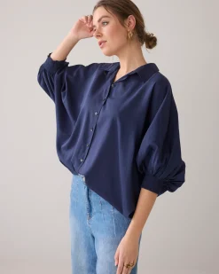 Blouse with bat sleeves
