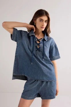 Denim top with lacing