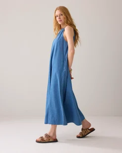 Long denim halter dress