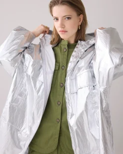 Metallic mackintosh with storage bag