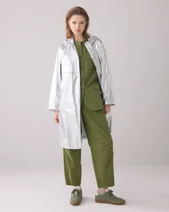 Metallic mackintosh with storage bag