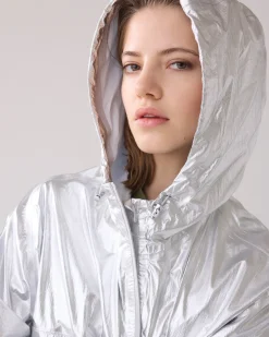 Metallic mackintosh with storage bag
