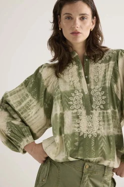 Top with tie dye print and lurex