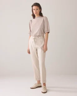 Trousers in linen-blend with turn-ups