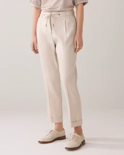 Trousers in linen-blend with turn-ups