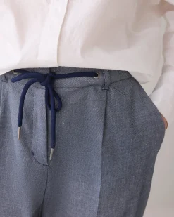 Trousers in linen-blend with turn-ups