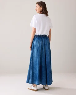 Wide denim skirt