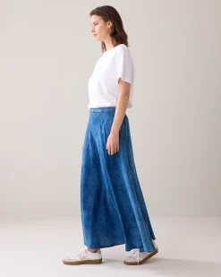 Wide denim skirt